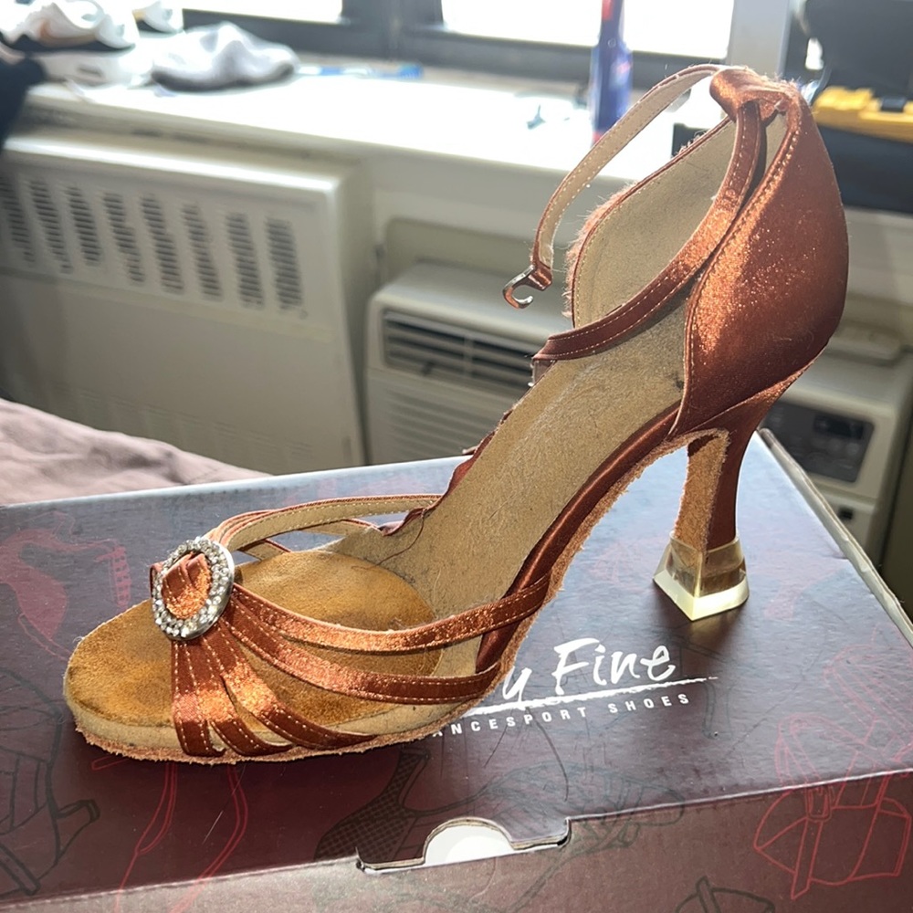 Dark Satin Latin Dance Heels Women Size 6.5 3 inch